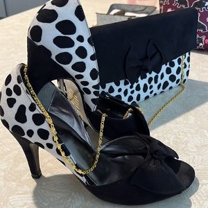Amanda dalmatian heels size 8 1/2 used, includes matching purse